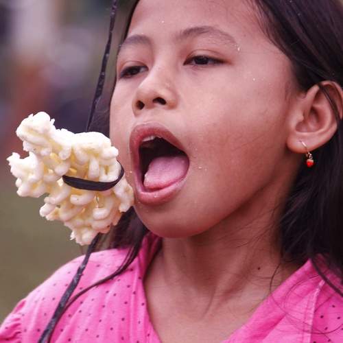 “The Sweetest Battle – A Girl’s Joyful Struggle with Hanging Cracker”