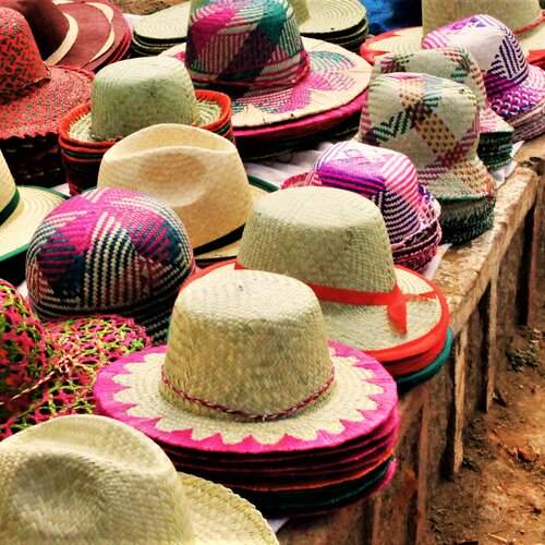 Vibrant Display of Handwoven Straw Hats