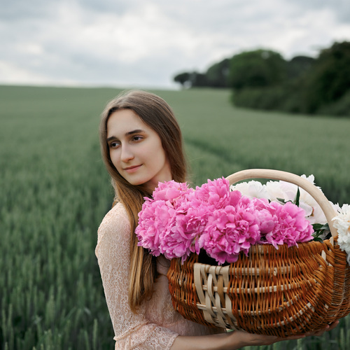 Lady with peonies