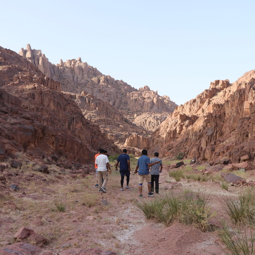 Trekking on mountains in the morning