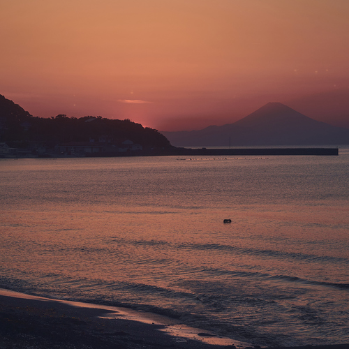 The Beach and Mount Fuji at Sunset