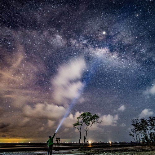Under the Milky Way – A Lone Light on the Shore