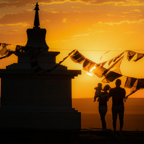 Family in the embrace of a warm sunset