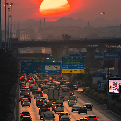 City Traffic in the Glow of Sunset