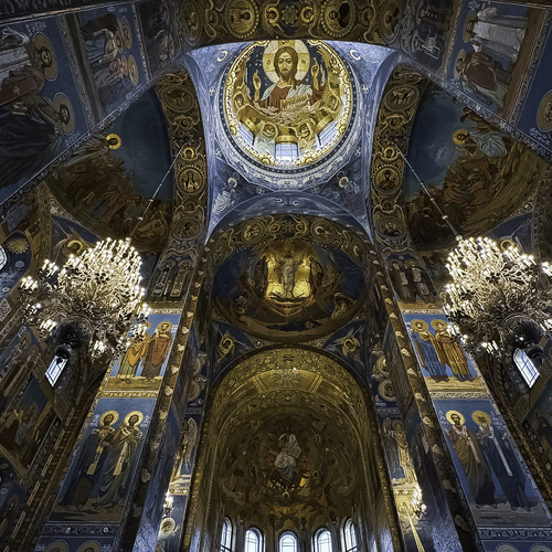 the magnificent interior of an ancient Orthodox church