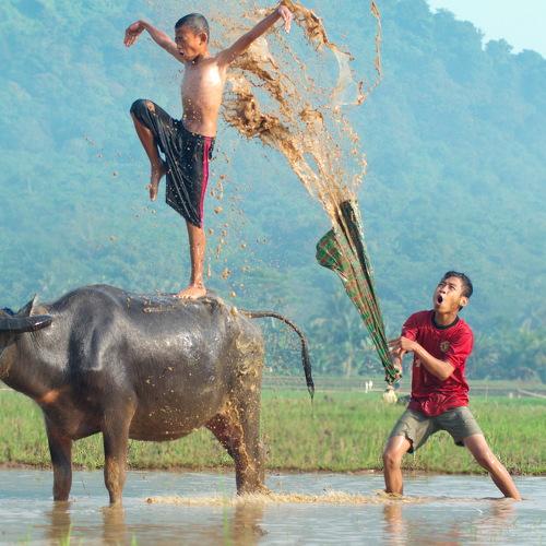 Playing on the mud field
