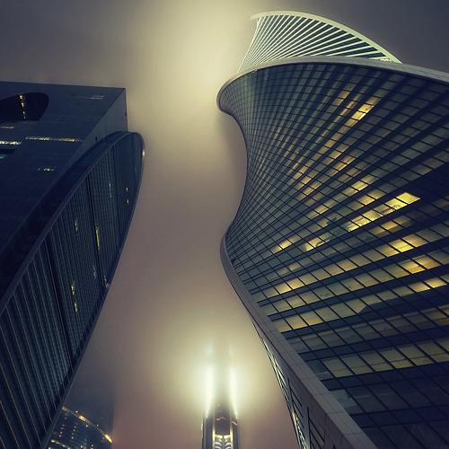 Москва, Сити, вечер, туман