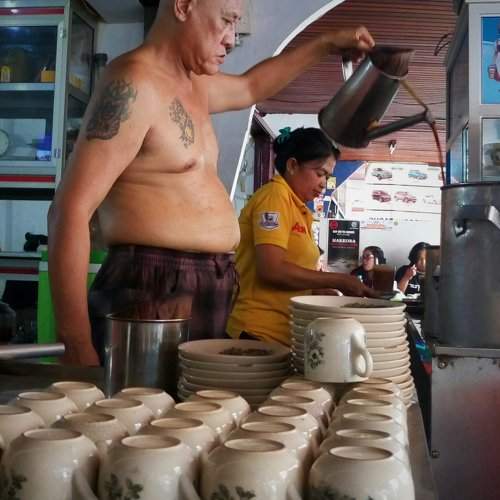 Traditional coffee maker in town