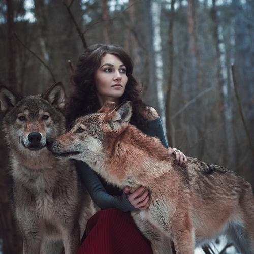 Girl with wolves