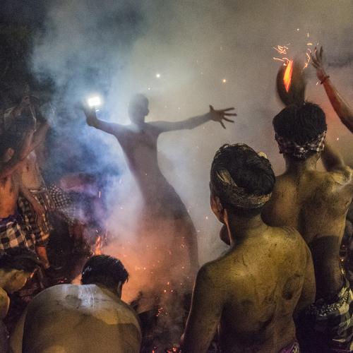 Celebrating with fire at Melasti Festival, Bali