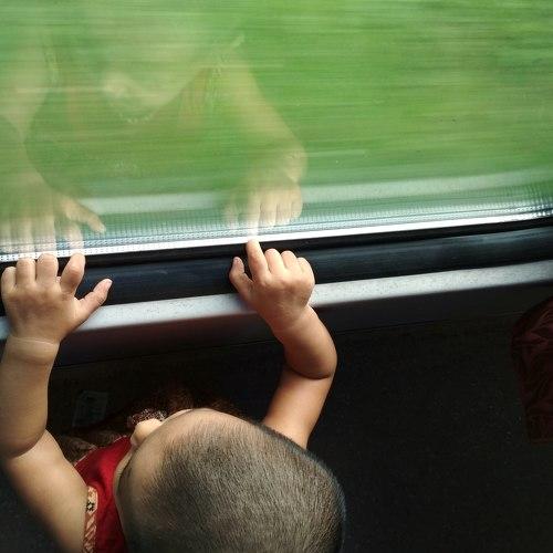 dreaming on train window