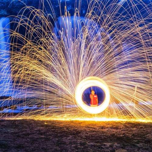Steel wool in Waterfall Ban Gioc, Viet Nam
