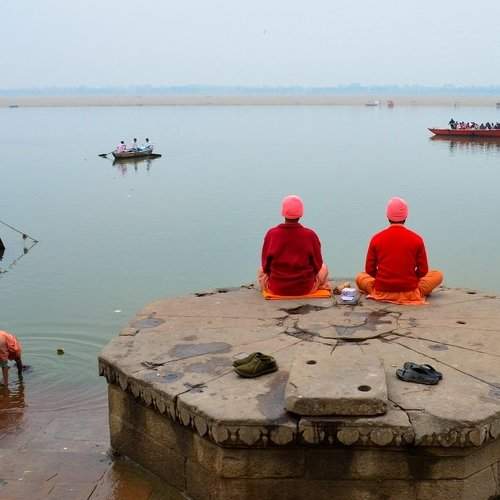 varanasi ghat,people and a winter morning