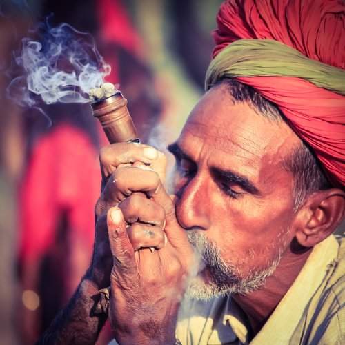 Inhaling man...