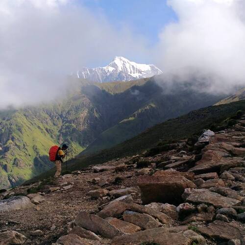 No limit of high trek with clouds and high hill