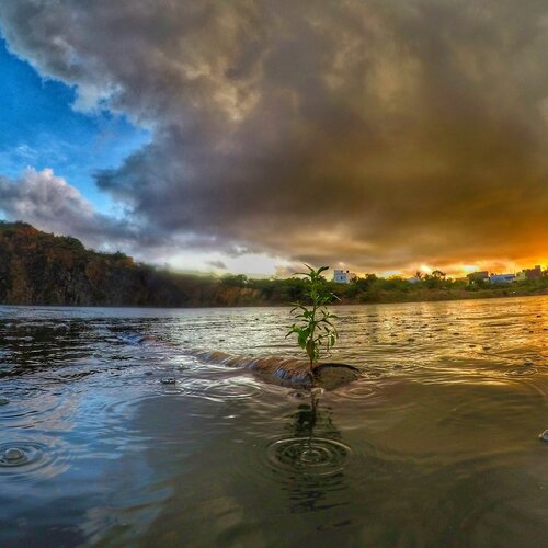 Sun rise at rainy day