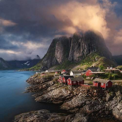 Amazing sunset in Lofotens islands
