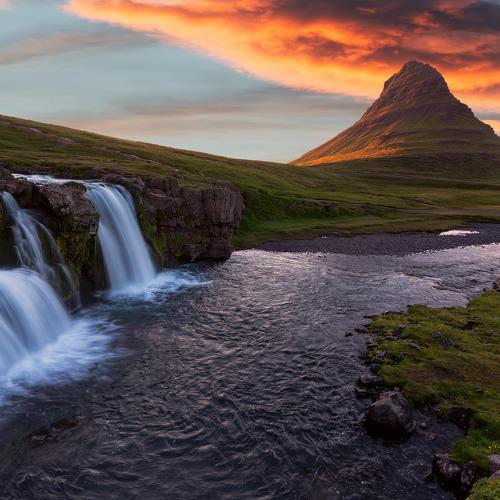 Fiery sunset at Kirkjufell