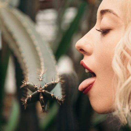 Blonde with cactus