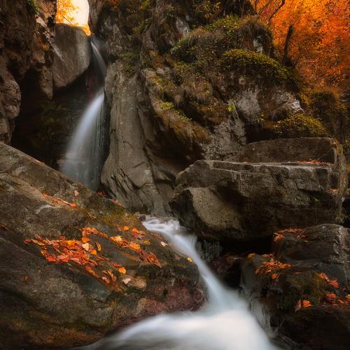 Autumn waterfall in the forest