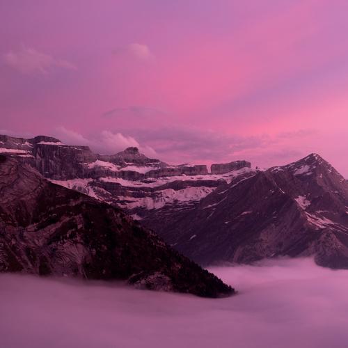 Pink Sunset in Mountains