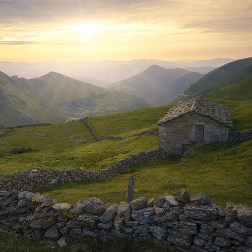 Sunset between mountains