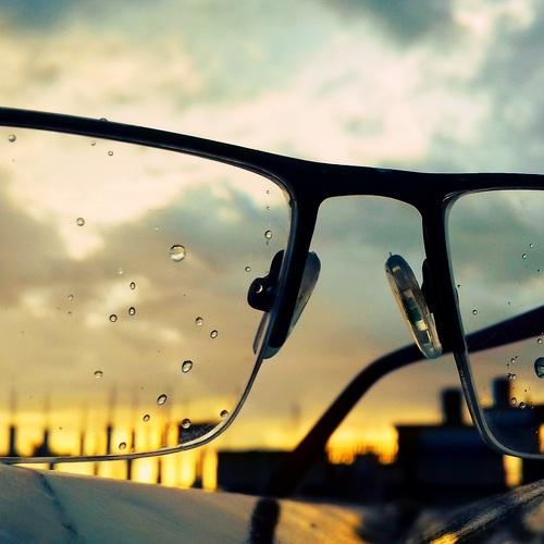 Sun set view through the glass