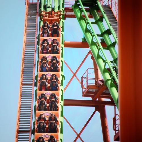 Riding on roller coaster