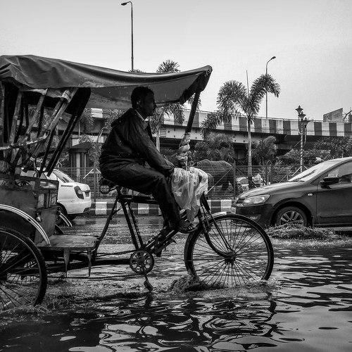 City in rain