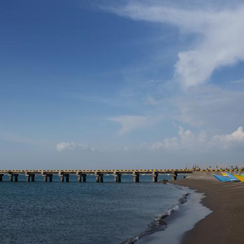 bridge,boat and the blue sky