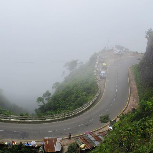 Road circle in the fog