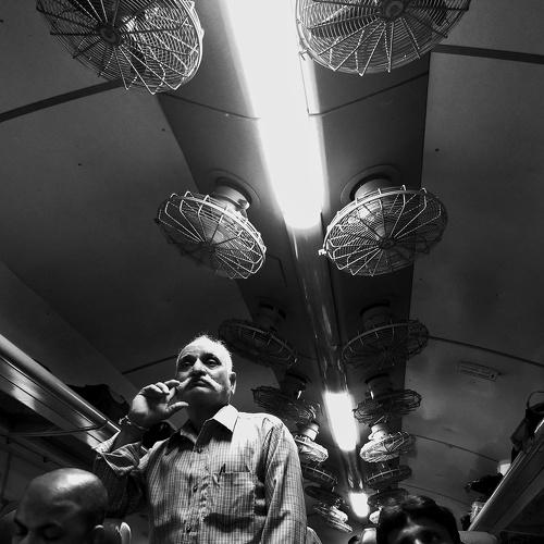 Moustache Man inside Train compartment