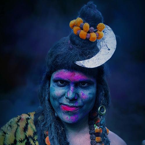 Hindu man in custom of God shiv of a festival.