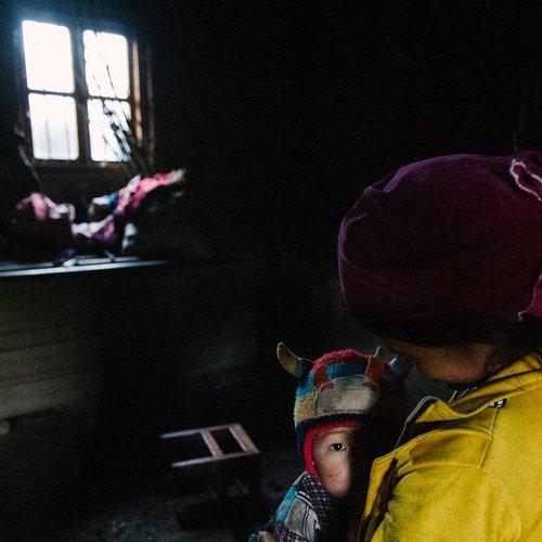 In mother's arms