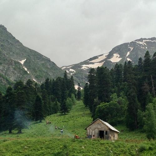 Lonely hut in the mountains
