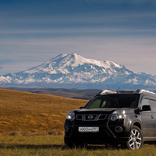 X-Trail on the background of mount Elbrus