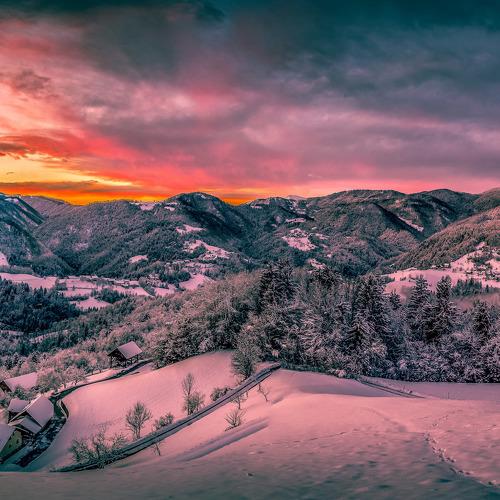 Sunset in Poljanska Valley Slovenia