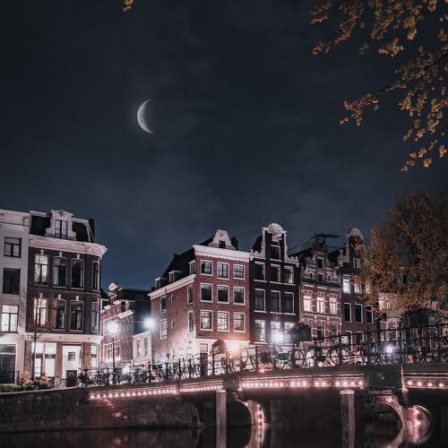Amsterdam Reflection with moon