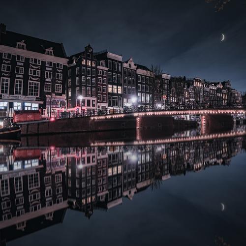 Amsterdam Reflection with moon