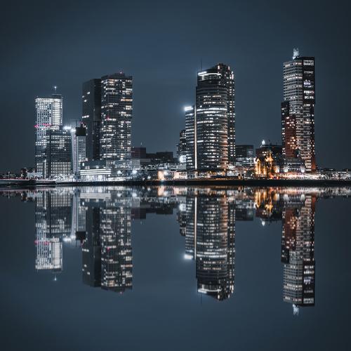 Reflection of Rotterdam skyline