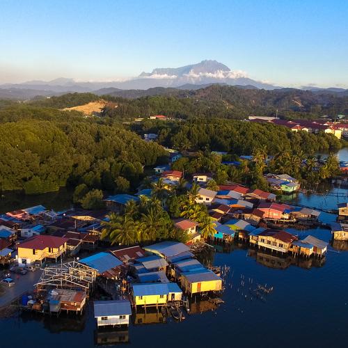 Water Village with the view of Mount Kinabalu