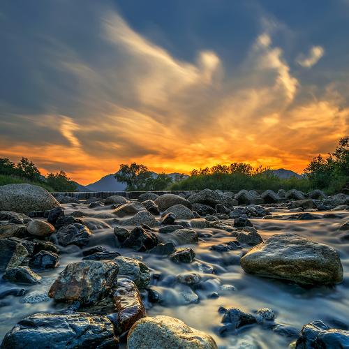 Sunset on river