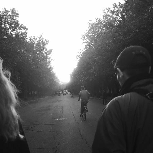 Friends and a biker