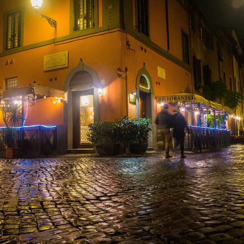Rome at night with rain