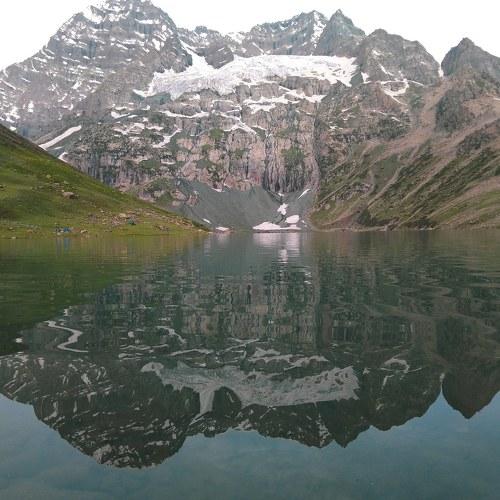 Reflection of harmukh Mountain located in kashmir
