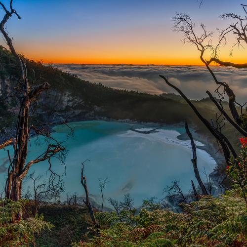 Beautiful Sunrise in Ciwidey White Crater, Indonesia