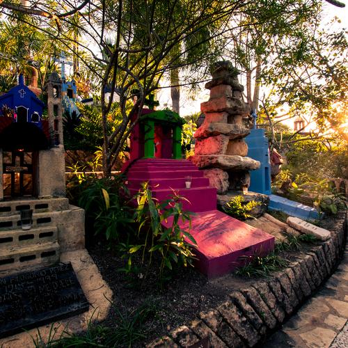 Sunset on the road to gravestones