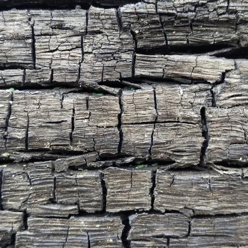 texture pattern close up of the remaining burning of tree trunks.