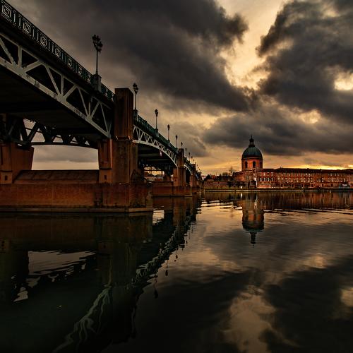 Stormy pink city of Toulouse, France.