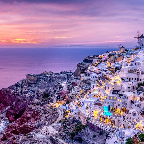 Santorini island after sunset.